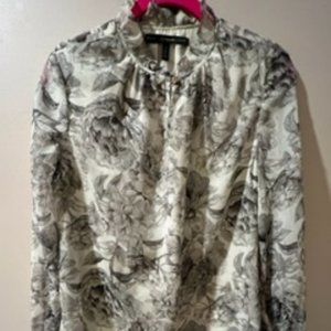 White House Black Market Long Sleeve Blouse with back closure White/Black Size 4